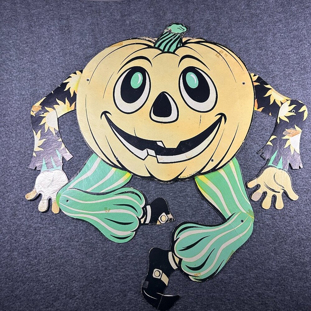 Vintage Beistle Jointed Pumpkin Goblin Jack-O-Lantern Halloween Decoration 1960s